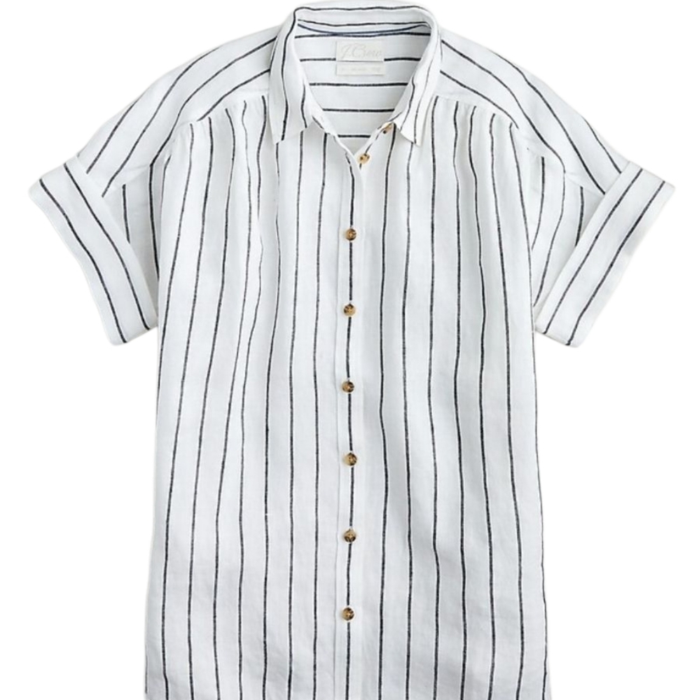 J. Crew White Striped Button-Down Shirt